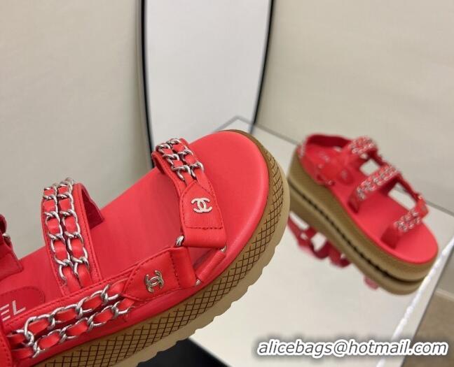 Sumptuous Chanel Leather Chain Sandals G33800 Red