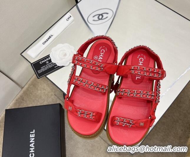 Sumptuous Chanel Leather Chain Sandals G33800 Red