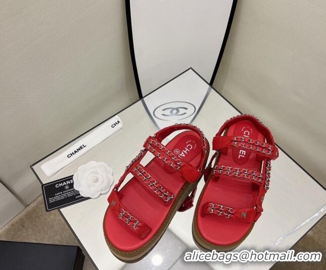 Sumptuous Chanel Leather Chain Sandals G33800 Red