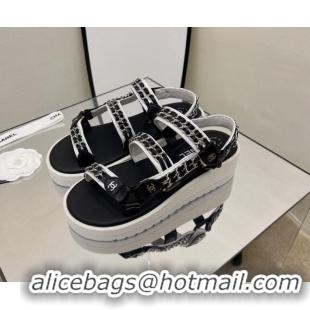 Perfect Chanel Leather Chain Sandals G33800 Black/White