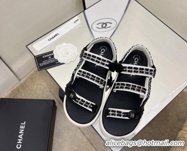 Perfect Chanel Leather Chain Sandals G33800 Black/White