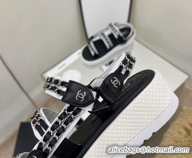 Perfect Chanel Leather Chain Sandals G33800 Black/White