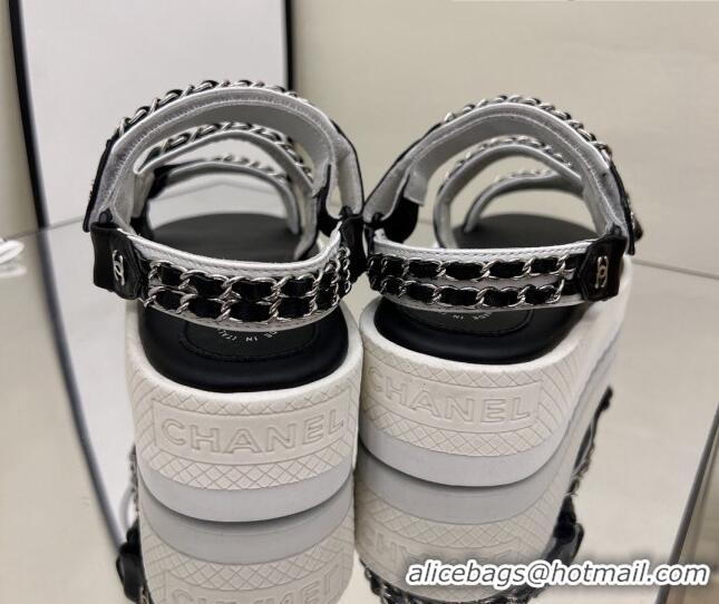 Perfect Chanel Leather Chain Sandals G33800 Black/White