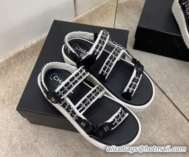 Perfect Chanel Leather Chain Sandals G33800 Black/White