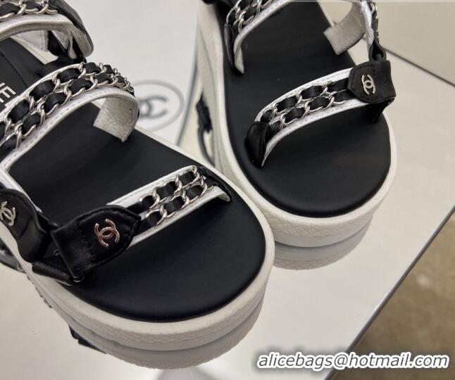 Perfect Chanel Leather Chain Sandals G33800 Black/White