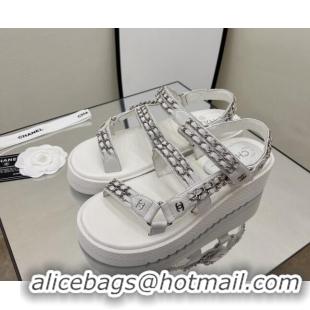 Crafted Chanel Leather Chain Sandals G33800 White/Silver