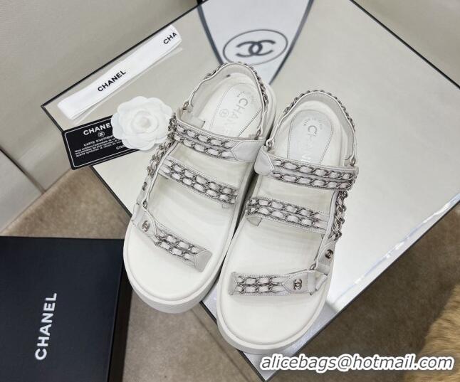 Crafted Chanel Leather Chain Sandals G33800 White/Silver