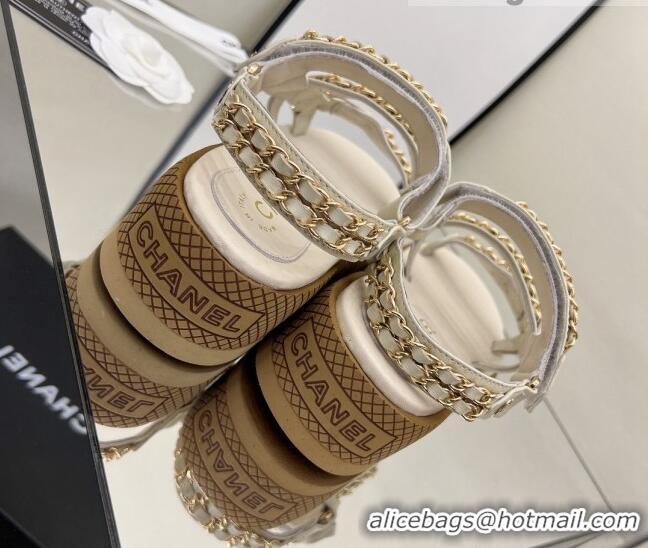 Good Quality Chanel Leather Chain Sandals G33800 Light Apricot