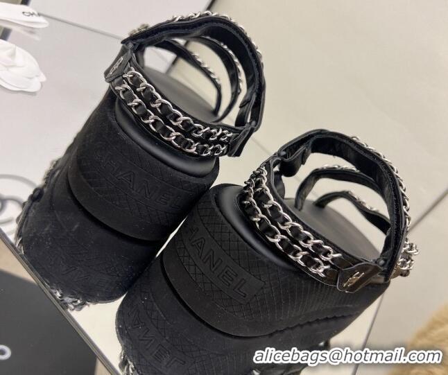 Best Product Chanel Leather Chain Sandals G33800 Black/Silver