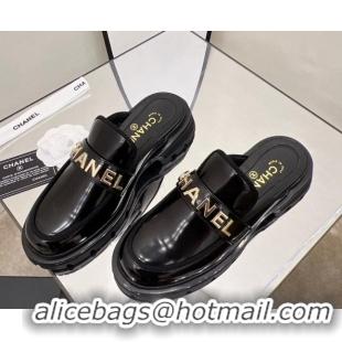 Low Price Chanel Shiny Calfskin Mules G37430 Black