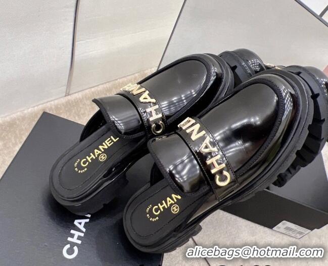 Low Price Chanel Shiny Calfskin Mules G37430 Black