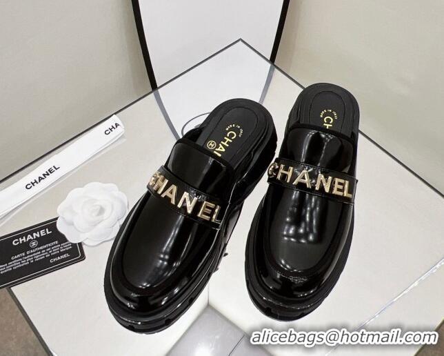 Low Price Chanel Shiny Calfskin Mules G37430 Black