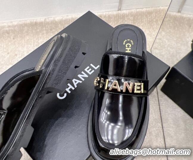 Low Price Chanel Shiny Calfskin Mules G37430 Black