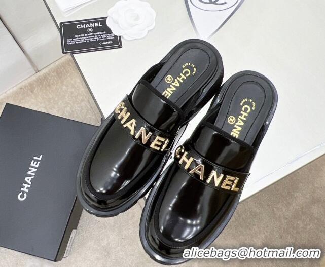 Low Price Chanel Shiny Calfskin Mules G37430 Black