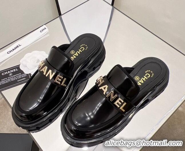 Low Price Chanel Shiny Calfskin Mules G37430 Black