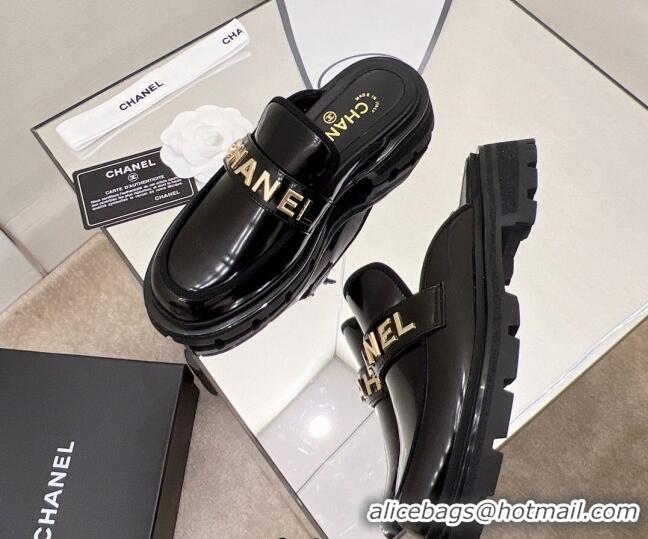 Low Price Chanel Shiny Calfskin Mules G37430 Black