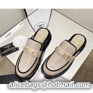 Expensive Chanel Shiny Calfskin Mules G37430 Apricot