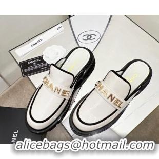 Best Price Chanel Shiny Calfskin Mules G37430 White