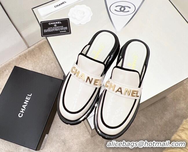 Best Price Chanel Shiny Calfskin Mules G37430 White