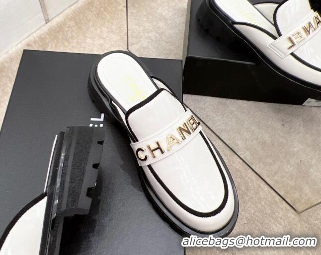 Best Price Chanel Shiny Calfskin Mules G37430 White