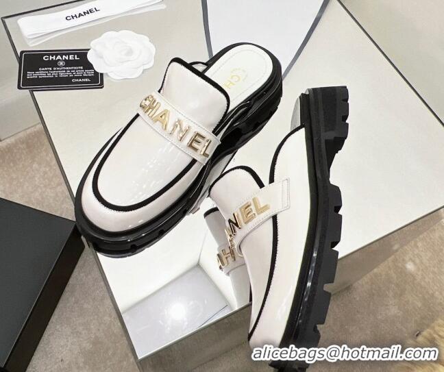 Best Price Chanel Shiny Calfskin Mules G37430 White