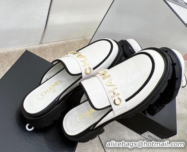 Best Price Chanel Shiny Calfskin Mules G37430 White