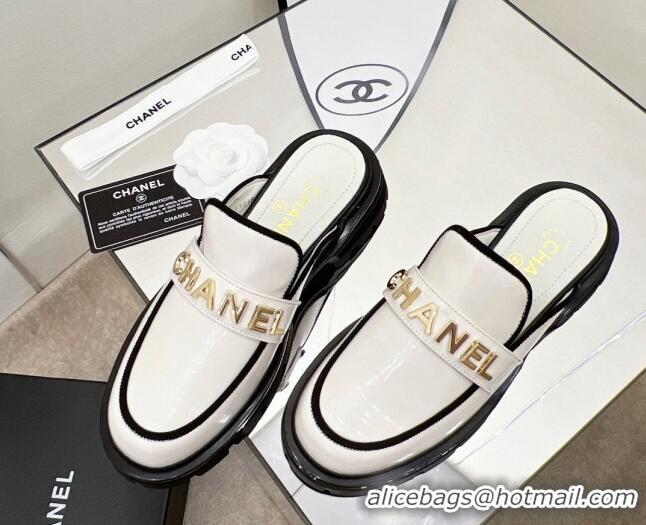 Best Price Chanel Shiny Calfskin Mules G37430 White