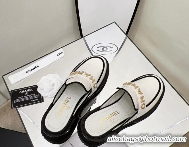 Best Price Chanel Shiny Calfskin Mules G37430 White