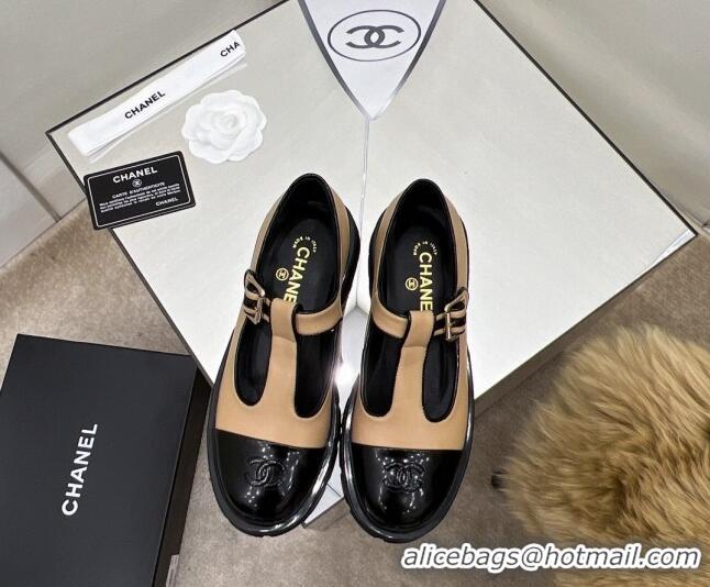 Charming Chanel Calfskin Loafers with Buckle 030438 Apricot