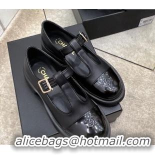 Best Price Chanel Calfskin Loafers with Buckle 030438 Black