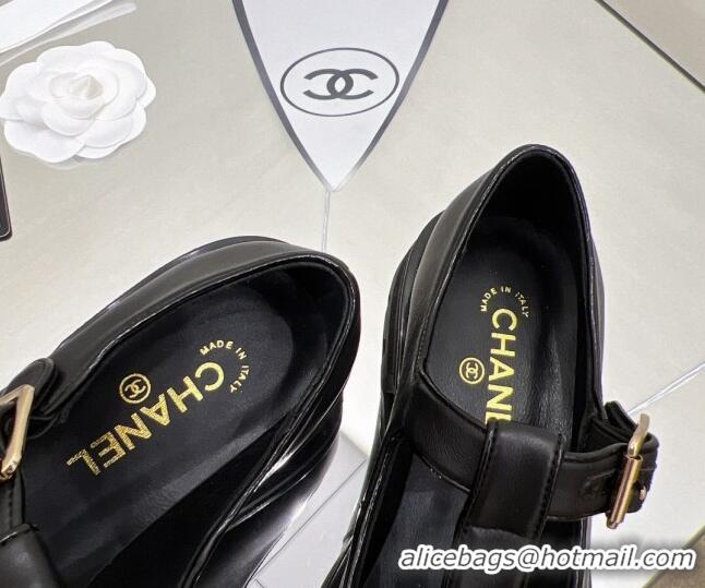 Best Price Chanel Calfskin Loafers with Buckle 030438 Black