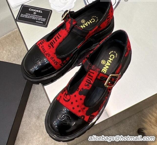 Top Quality Chanel Fur Loafers with Buckle 030440 Red