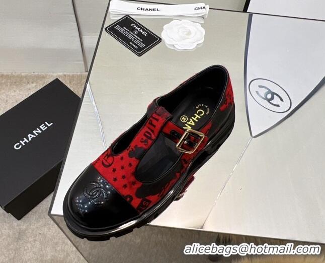 Top Quality Chanel Fur Loafers with Buckle 030440 Red