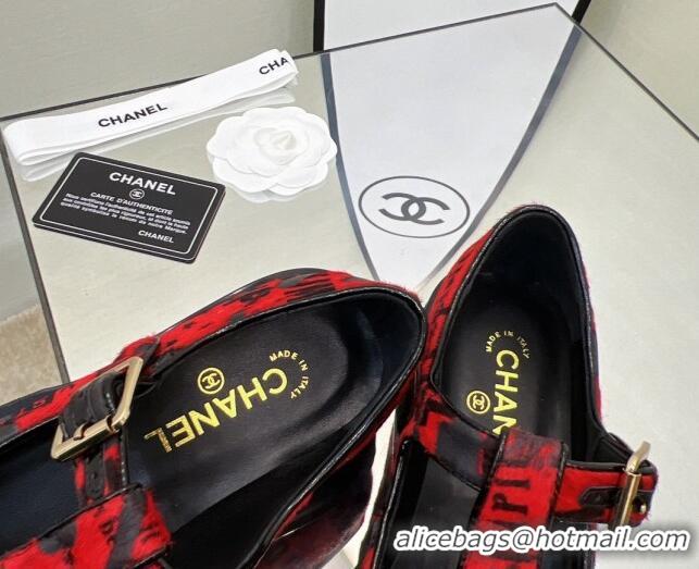 Top Quality Chanel Fur Loafers with Buckle 030440 Red