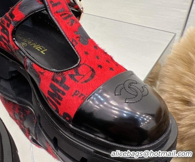 Top Quality Chanel Fur Loafers with Buckle 030440 Red