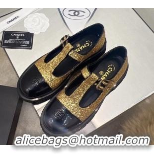 Low Price Chanel Sequins Loafers with Buckle 030442 Gold