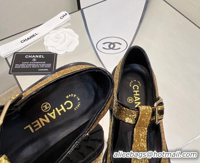 Low Price Chanel Sequins Loafers with Buckle 030442 Gold