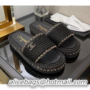 Comfortable Chanel Cord Flat Sandals 030446 Black