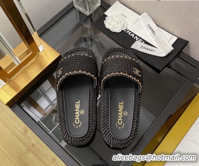 Comfortable Chanel Cord Flat Sandals 030446 Black