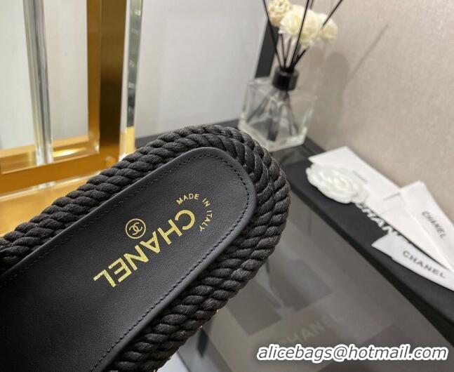 Comfortable Chanel Cord Flat Sandals 030446 Black