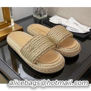 Popular Chanel Cord Flat Sandals 030446 Beige