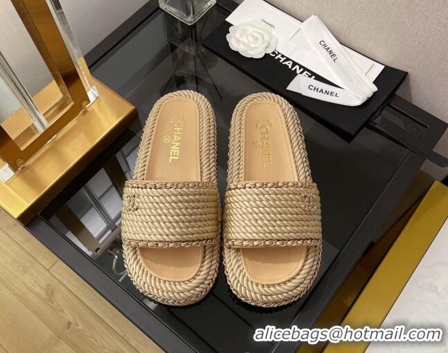 Popular Chanel Cord Flat Sandals 030446 Beige