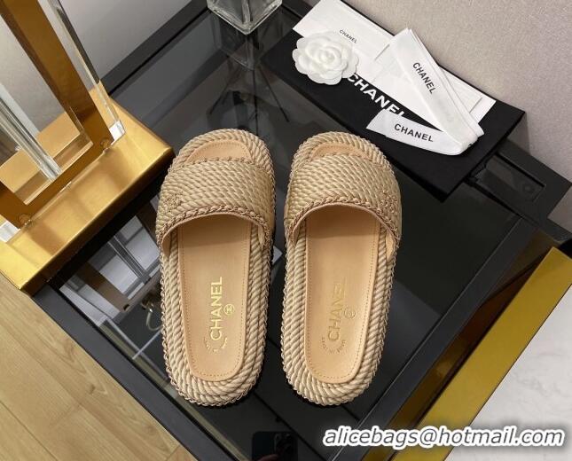 Popular Chanel Cord Flat Sandals 030446 Beige