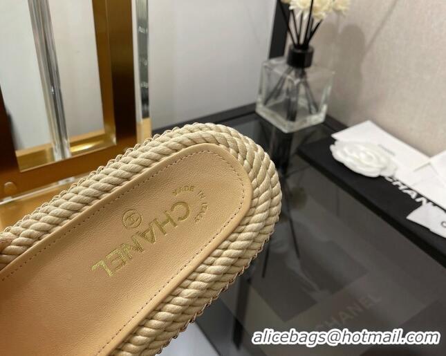 Popular Chanel Cord Flat Sandals 030446 Beige