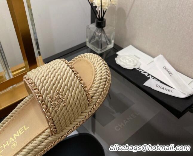 Popular Chanel Cord Flat Sandals 030446 Beige