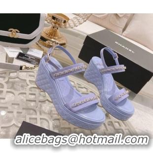 Promotional Chanel Patent Leather Wedge Sandals with Chain 030451 Purple