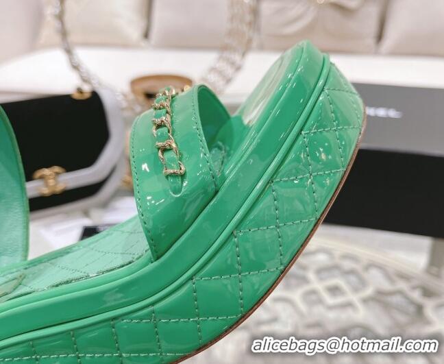 Discount Chanel Patent Leather Wedge Sandals with Chain 030451 Green