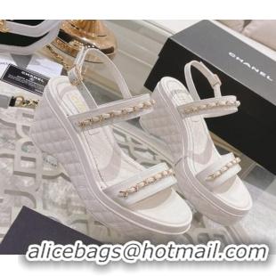 Reasonable Price Chanel Patent Leather Wedge Sandals with Chain 030451 White