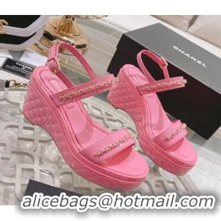 Affordable Price Chanel Patent Leather Wedge Sandals with Chain 030451 Light Pink