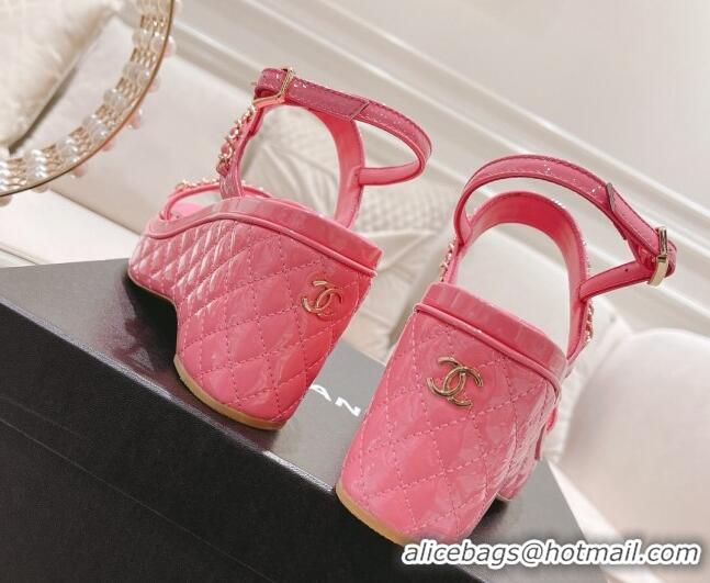 Affordable Price Chanel Patent Leather Wedge Sandals with Chain 030451 Light Pink